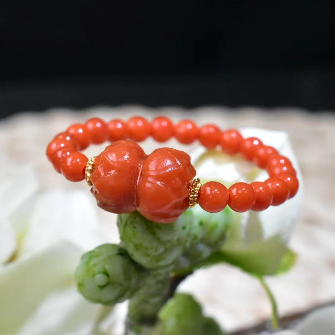 SJ【一九珠宝】S925银南红双头莲戒指-卡3mm  YJ2326