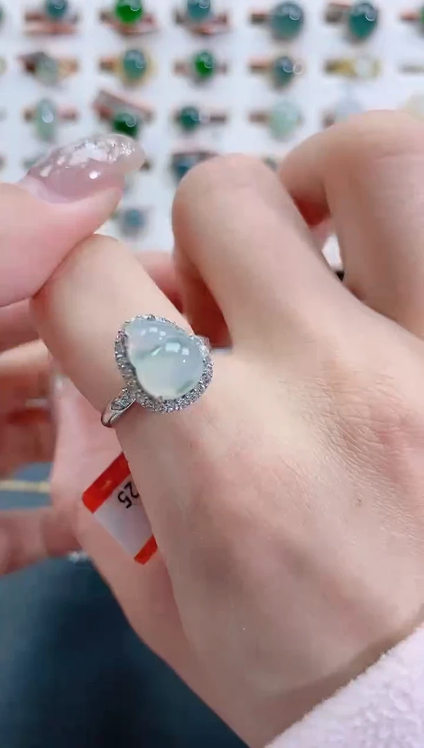 银S925镶嵌戒指翡翠 天然翡翠