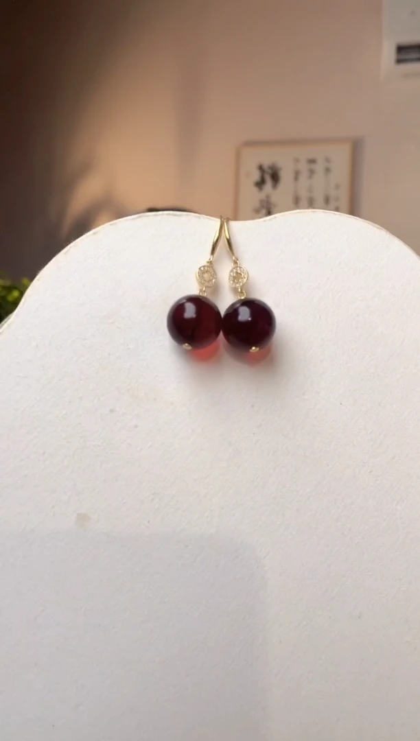 裸石琥珀未镶嵌15+ 血珀耳环