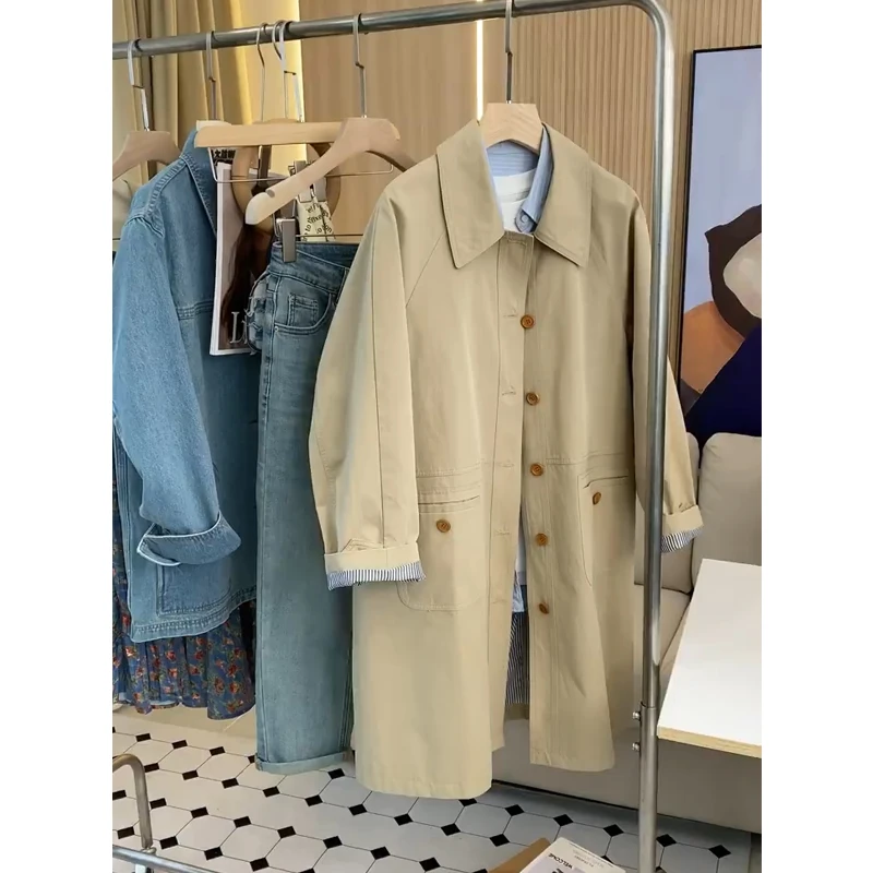 中长款卡其色爆款风衣外套女2025春秋新款小个子韩系高级感英伦风