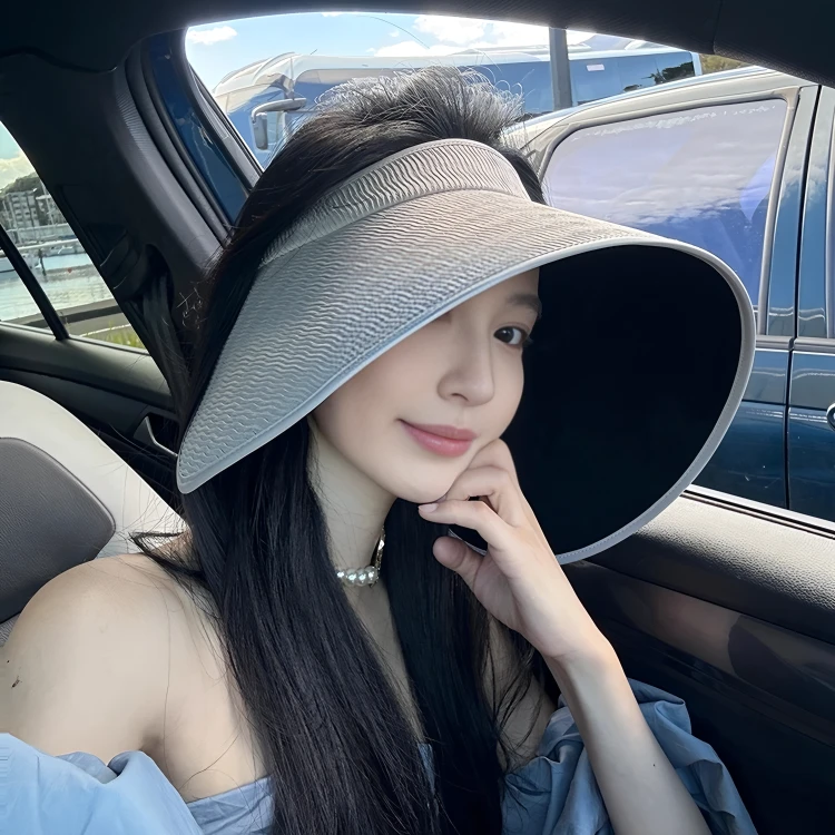 夏季新款防紫外线灯罩帽黑胶防晒帽大帽檐全脸遮阳帽遮光女空顶帽