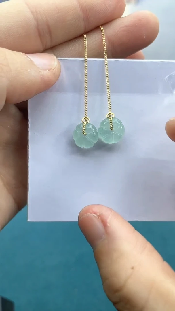 【闪购商品】翡翠耳饰14K金镶嵌南瓜耳线