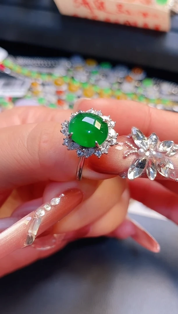 银S925镶嵌戒指翡翠天然