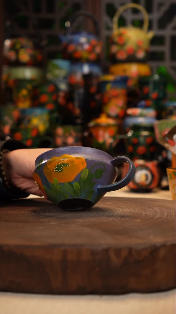 紫砂油画釉下彩手绘