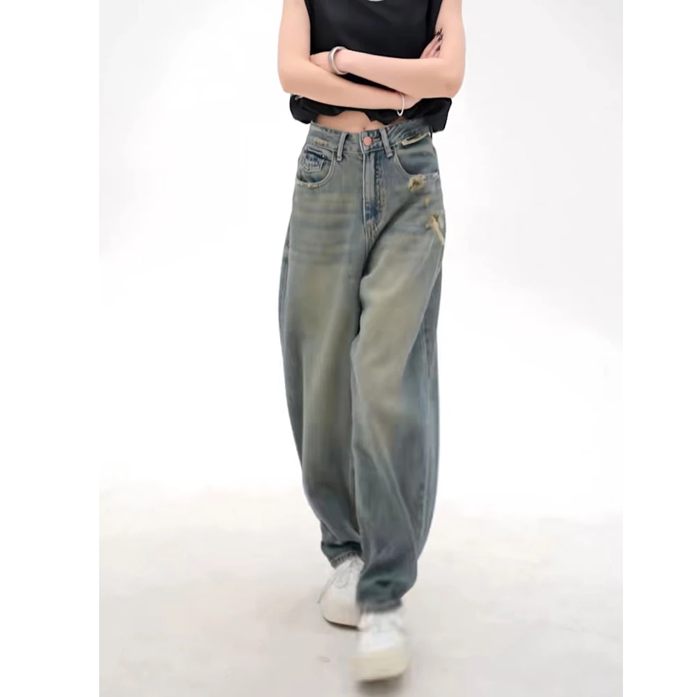 胖mm大码哈伦牛仔裤薄款2023年秋季新款老爹阔腿裤休闲显瘦堆堆裤