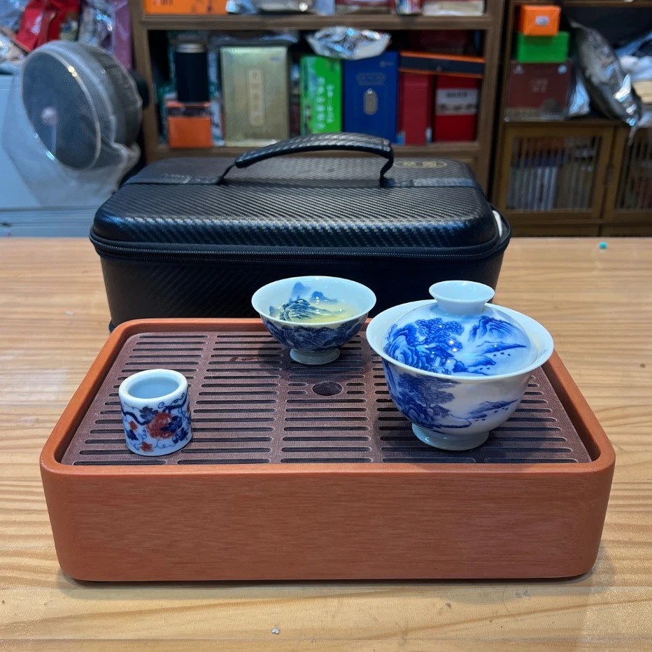 旅行套装电木茶盘 便携储水干泡轻便橙金直边29*19*7家用简约双层