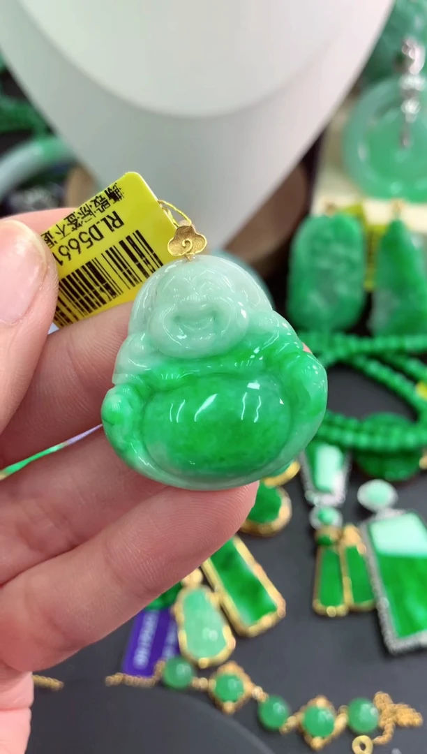 吊坠(不含链)18K金镶嵌翡翠天然缅甸翡翠A货