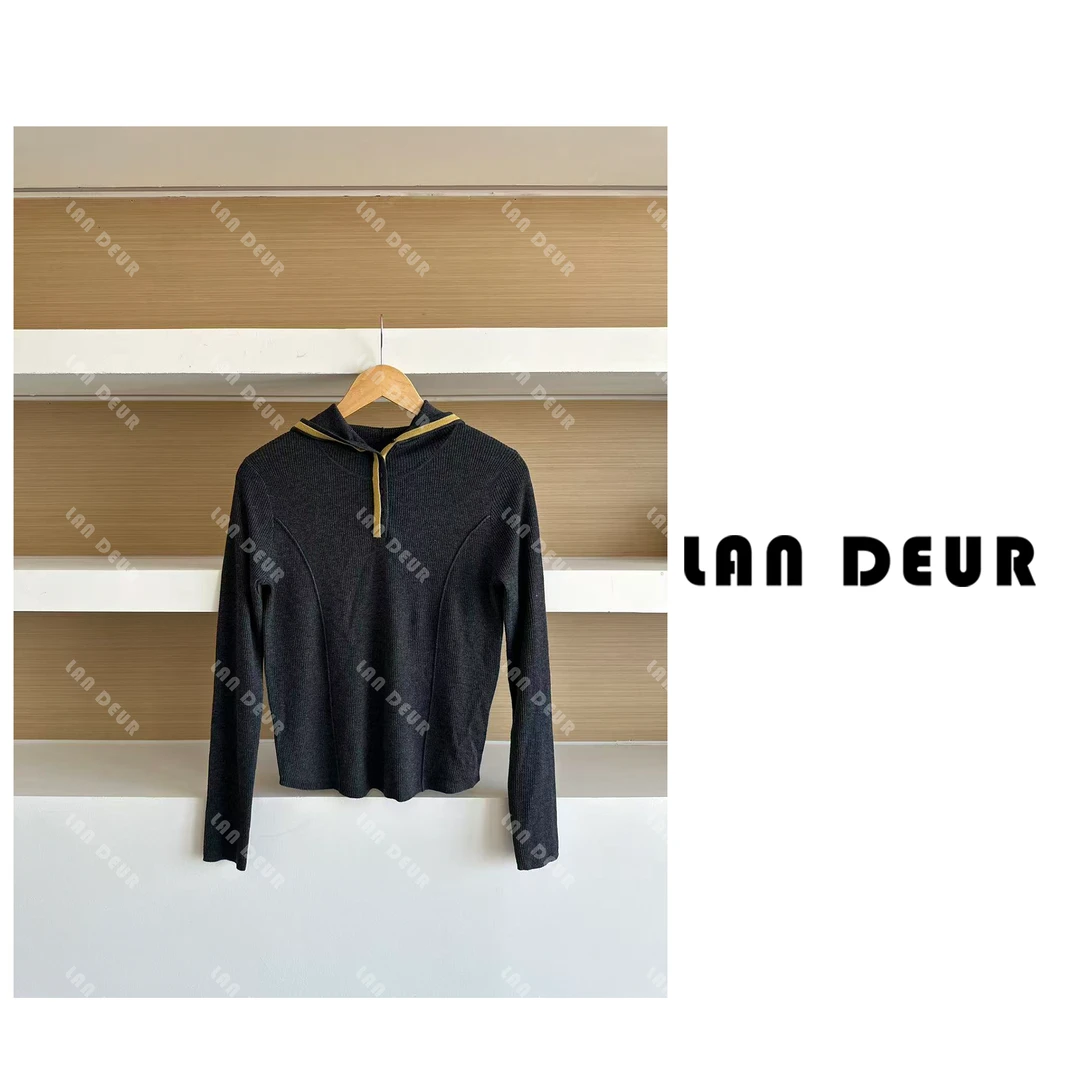 JIUJIU【海盐芝士】韩系通勤百搭撞色显瘦连帽针织衫内搭上衣女