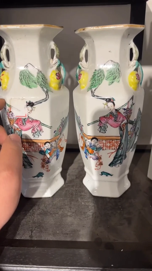 摆件瓷摆件瓷摆件人物六方瓶