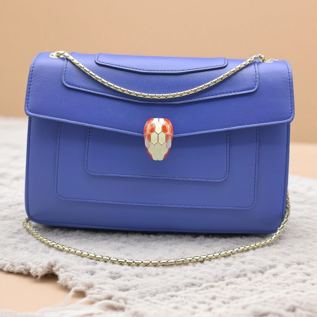 95新 BVLGARI/宝格丽 蓝紫色蛇头链条包1630 8270