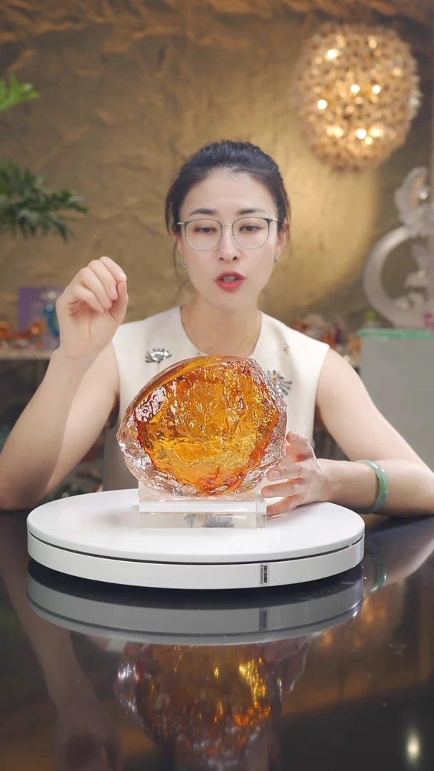 琉璃琥珀色火山石花瓶带底座