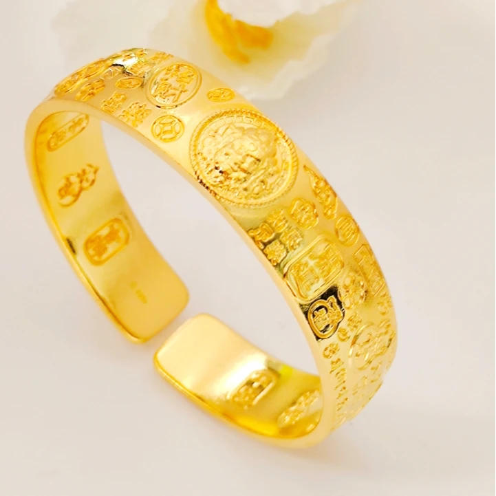 足银手镯 黄财神金手镯时尚百搭复古民族风经典发财传承可调节