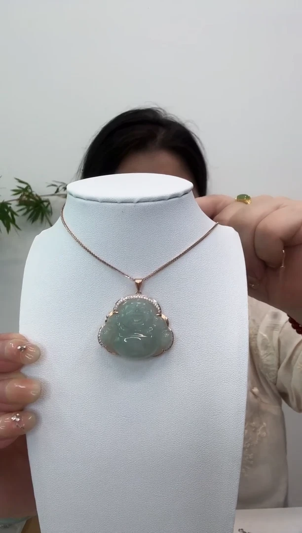 翡翠银S925镶嵌吊坠(赠链)佛公玫瑰边