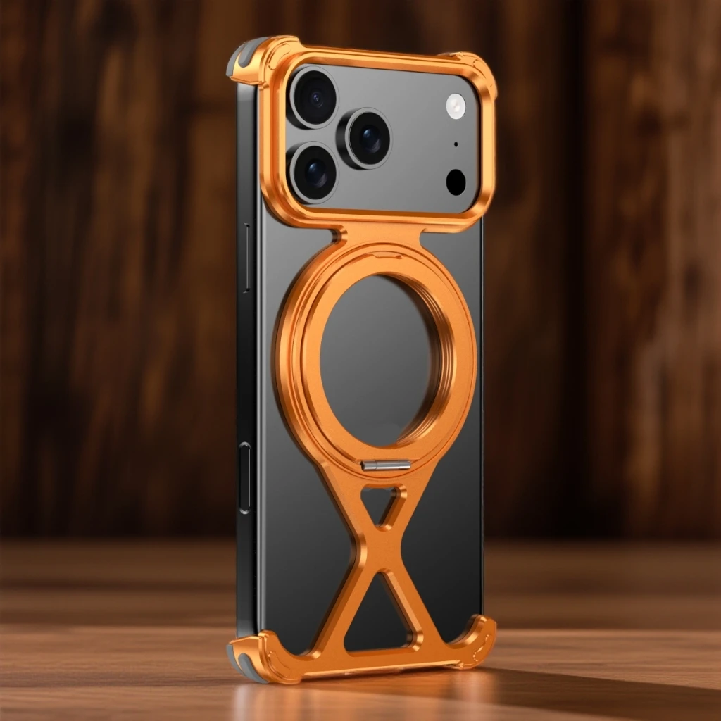 适用苹果17ProMax/16Pro无边框磁吸旋转支架散热防摔金属手机壳15