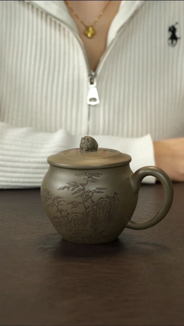 茶杯紫砂蒋文琴盖杯 蟹壳青 200cc