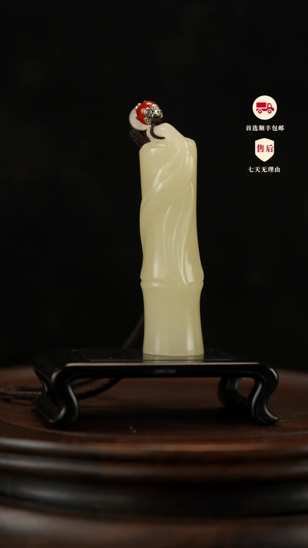 云南石竹叶青雕刻：大叶竹节手把件摆件挂件