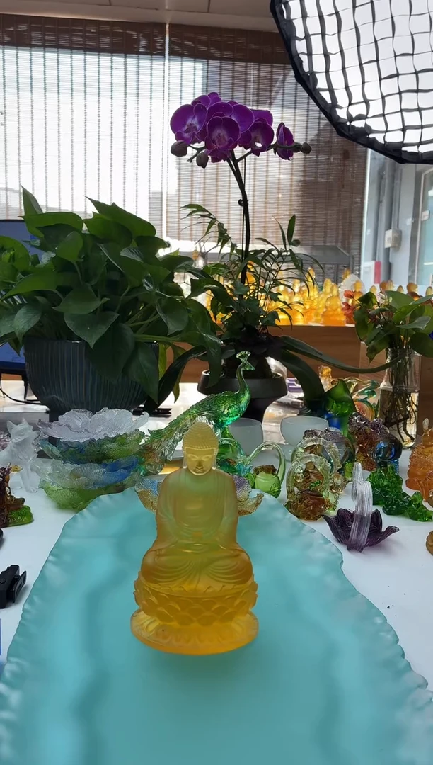 手工艺品琉璃琥珀色阿弥陀佛12公分