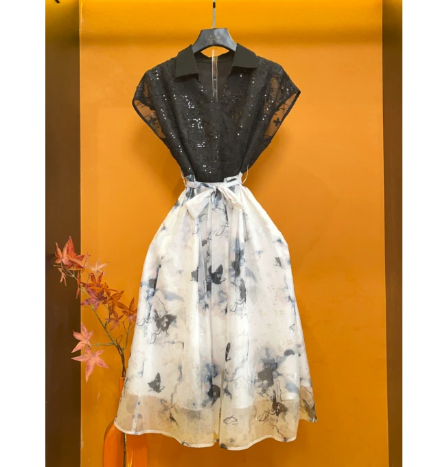 【vian专属】新款高级感花纹度假风奢华显瘦连衣裙LOVES-A1645短袖