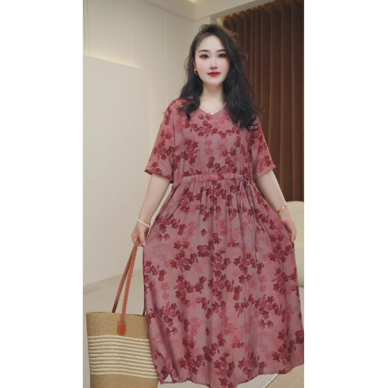 【诗蝶】原创高档连衣裙文艺女装2025夏季新品印花刺绣裙子女长裙