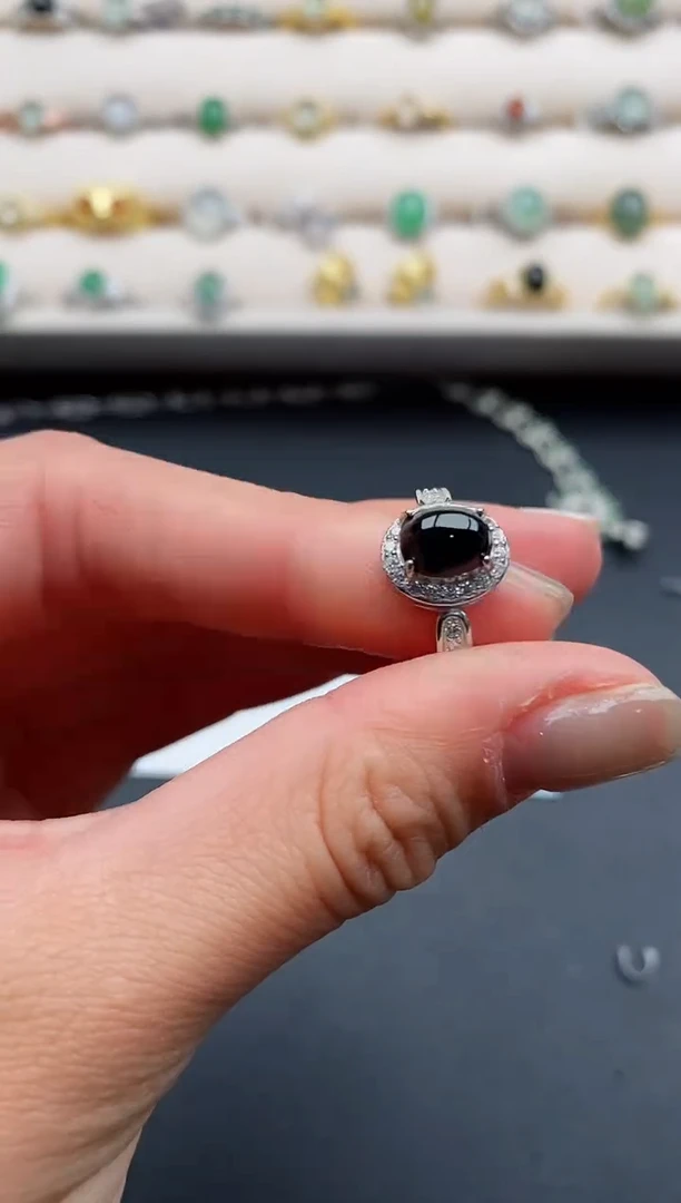 银S925镶嵌戒指翡翠777777+7