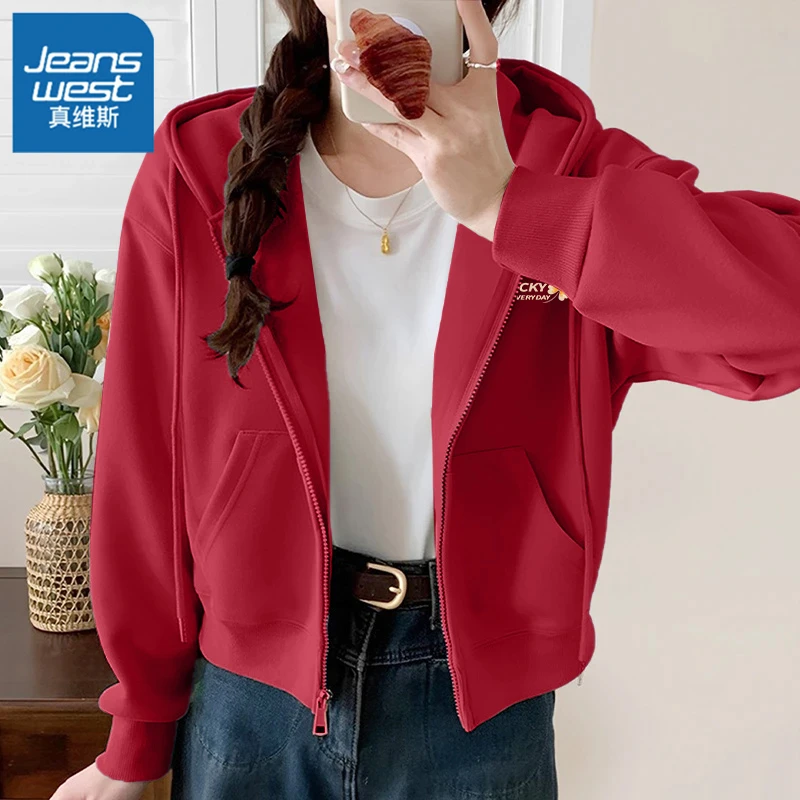 真维斯短款卫衣外套女2026新款早春季小个子连帽拉链开衫早春上衣