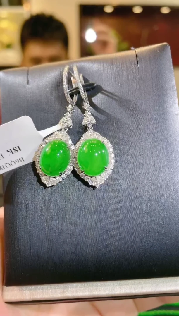 翡翠18K金镶嵌颈饰A31天然A货翡翠耳饰