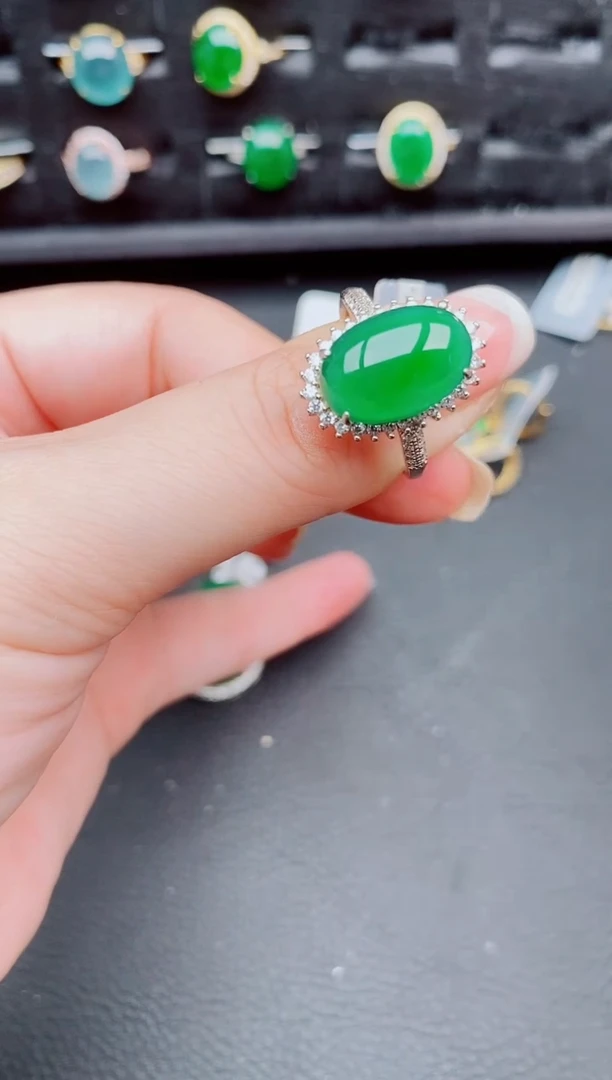 翡翠戒指银S925镶嵌天然a货翡翠295