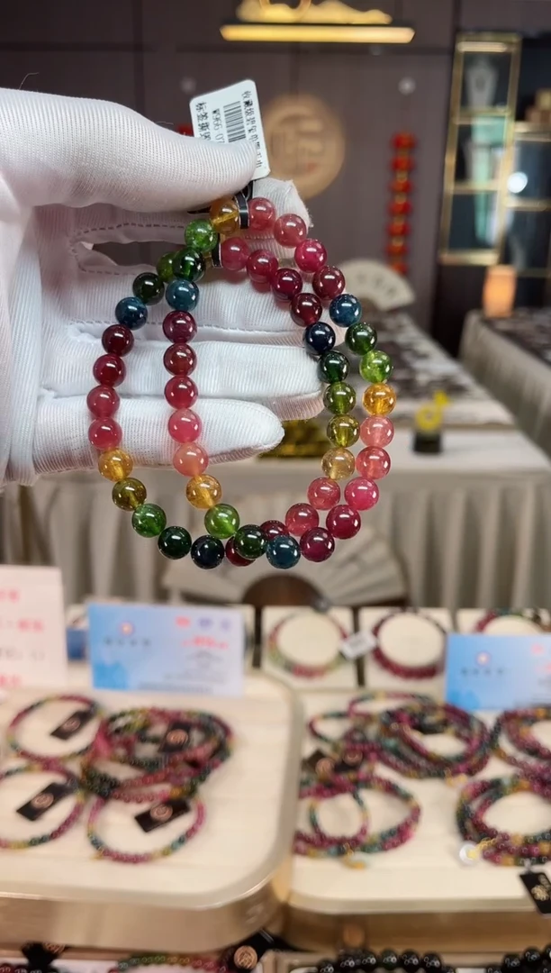 未镶嵌老矿碧玺彩单圈手串7mm+碧玺 xion多样性发一条