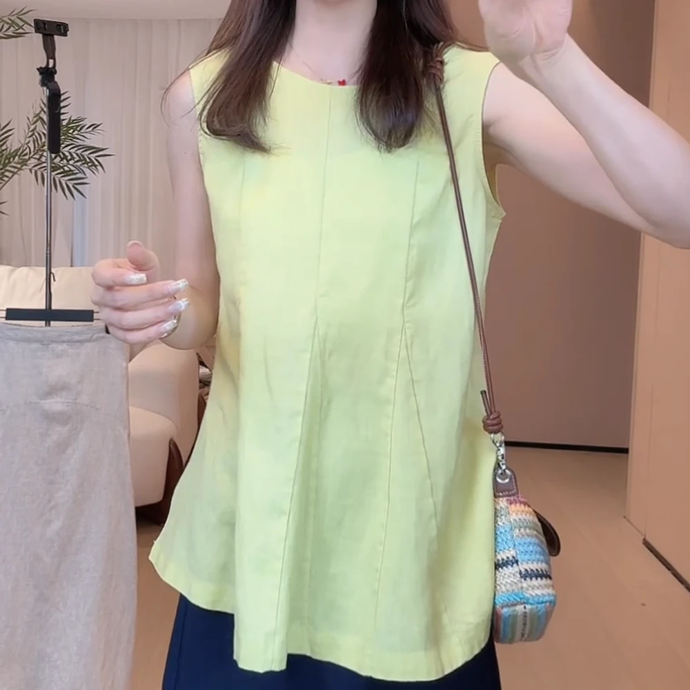 韩系文艺范荷叶边气质小衫通勤纯色吊带显瘦时尚休闲百搭C5515