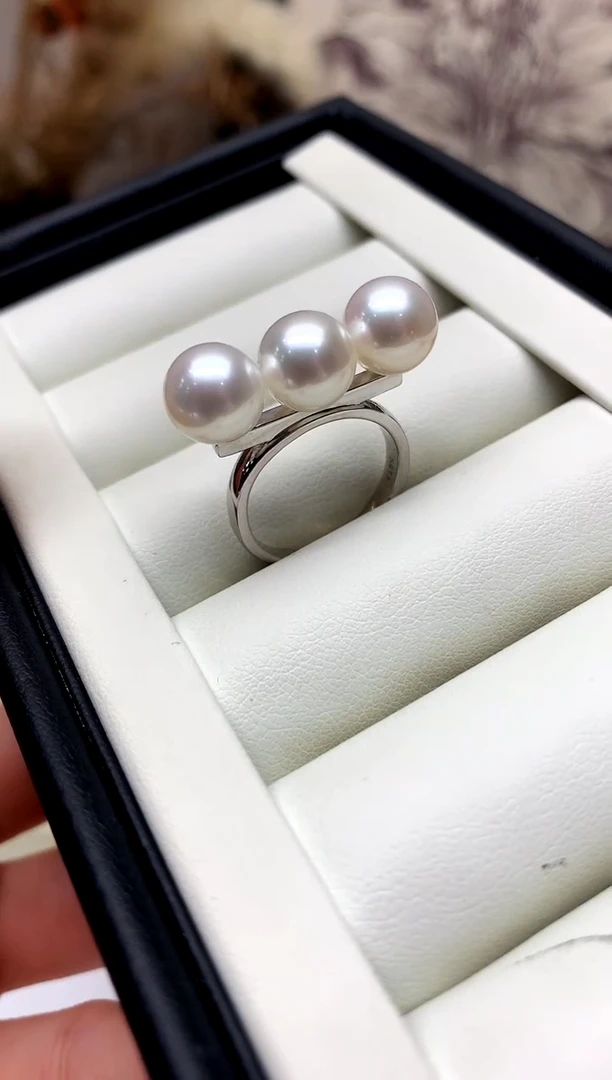 银S925镶嵌戒指淡水珍珠8-9mm