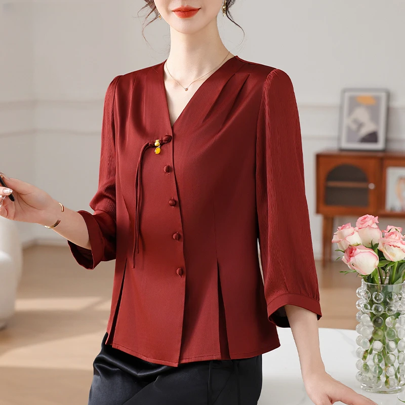 新中式妈妈夏装套装国风小衫两件套中老年女装春夏七分袖衬衫上衣