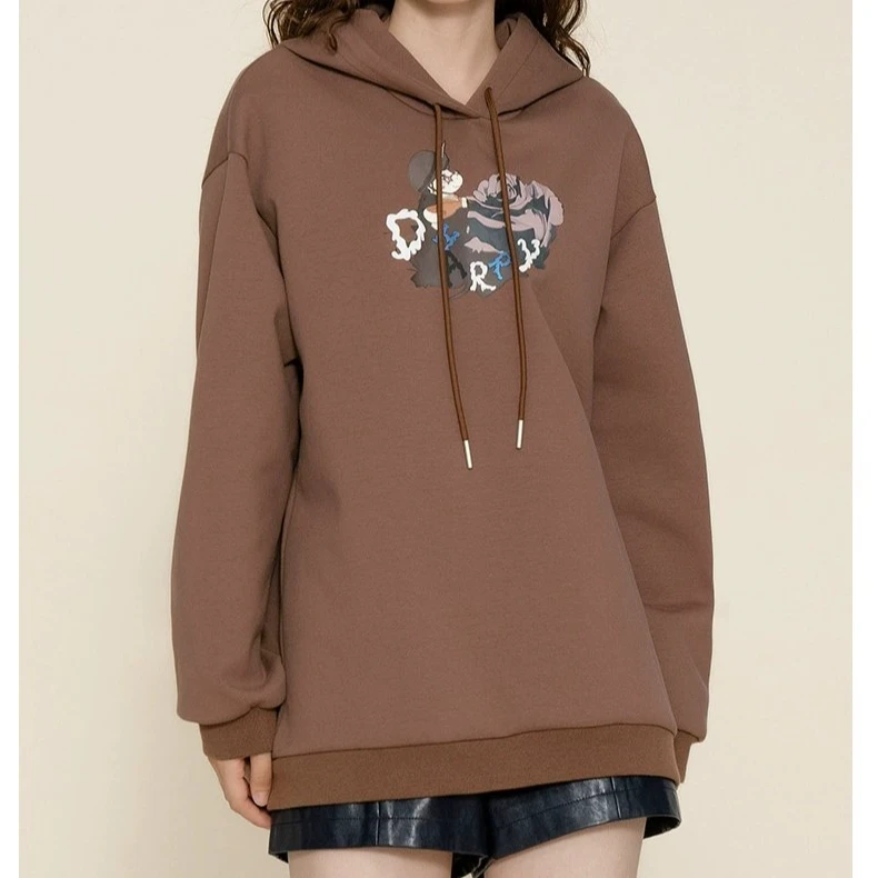 D-HARRY/迪哈利logo印花连帽卫衣女休闲显瘦帽衫外套DH224B95589D