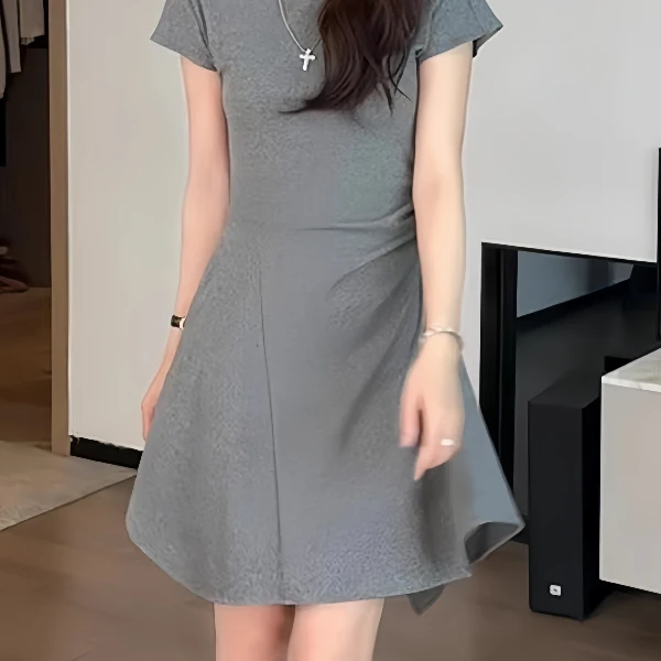 巨好看的掐腰连衣裙女夏季大码胖MM修身显瘦气质不规则时尚T恤裙