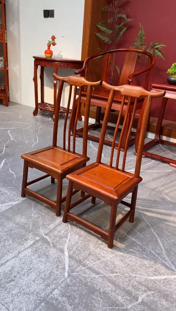 花梨木类成套家具缅花小官帽椅一对