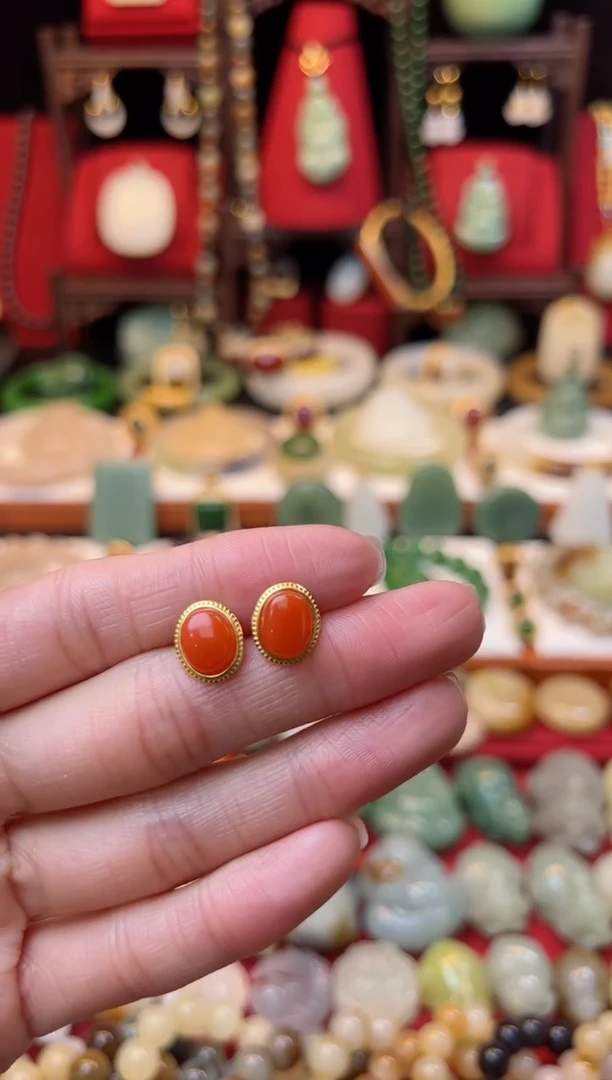 【闪购商品】南红玛瑙耳饰银S925镶嵌福利