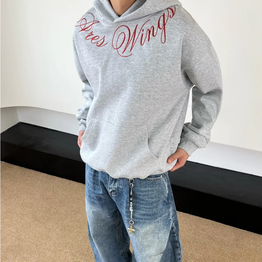 SWAG重磅420克美式街头花体字母刺绣连帽卫衣cleanfit短宽外套男