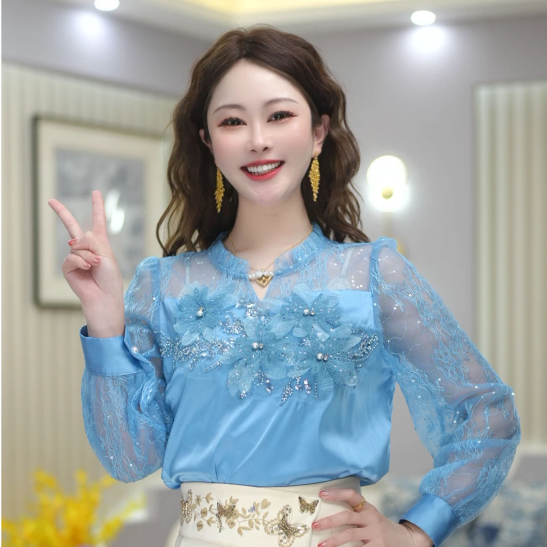 【蓝精灵】春季新款高档轻奢百搭气质长袖衬衫洋气减龄上衣 DY5444