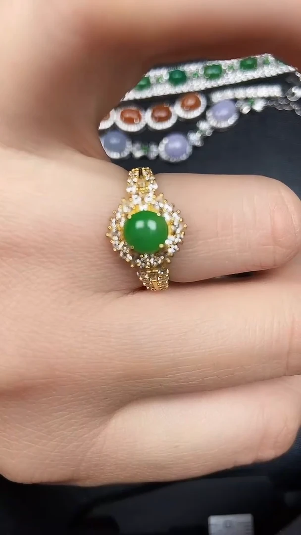 银S925镶嵌戒指翡翠2340