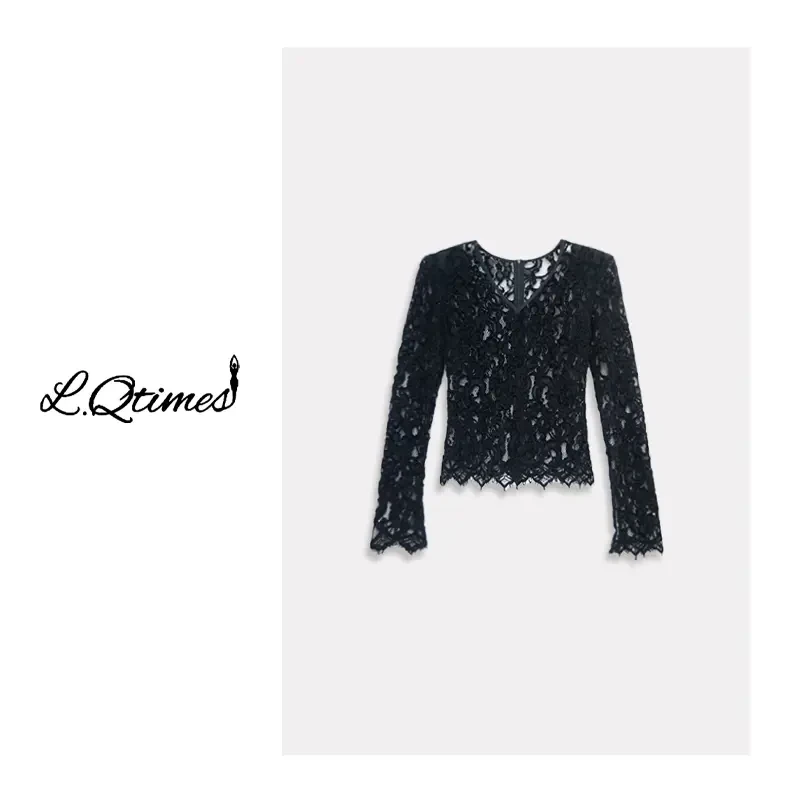 上玄水镜&【山河】品牌设计师女装 轻奢名媛蕾丝上衣  24320422