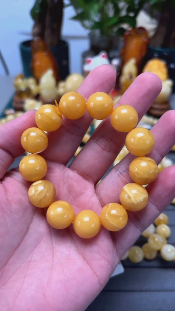手串蜜蜡未镶嵌p51臻品白蜡氧化手串 24.87克 15mm