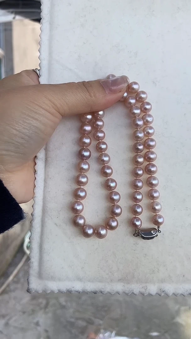 颈饰银S925镶嵌淡水珍珠8-9mm天然淡水珍珠项链