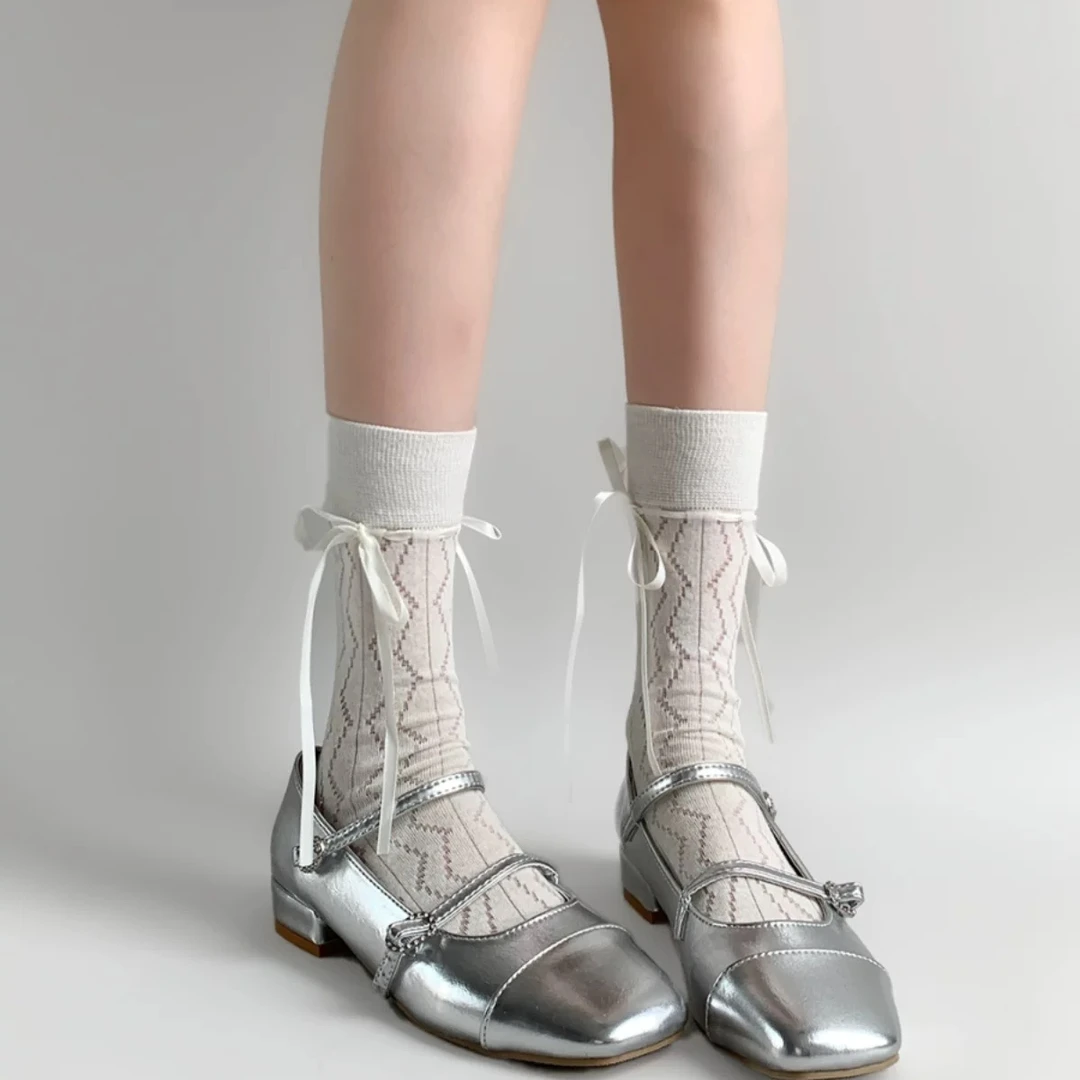 萌欲日系jk可爱卷边白色绑袜子花边女春夏季薄款蕾丝中筒袜短袜子