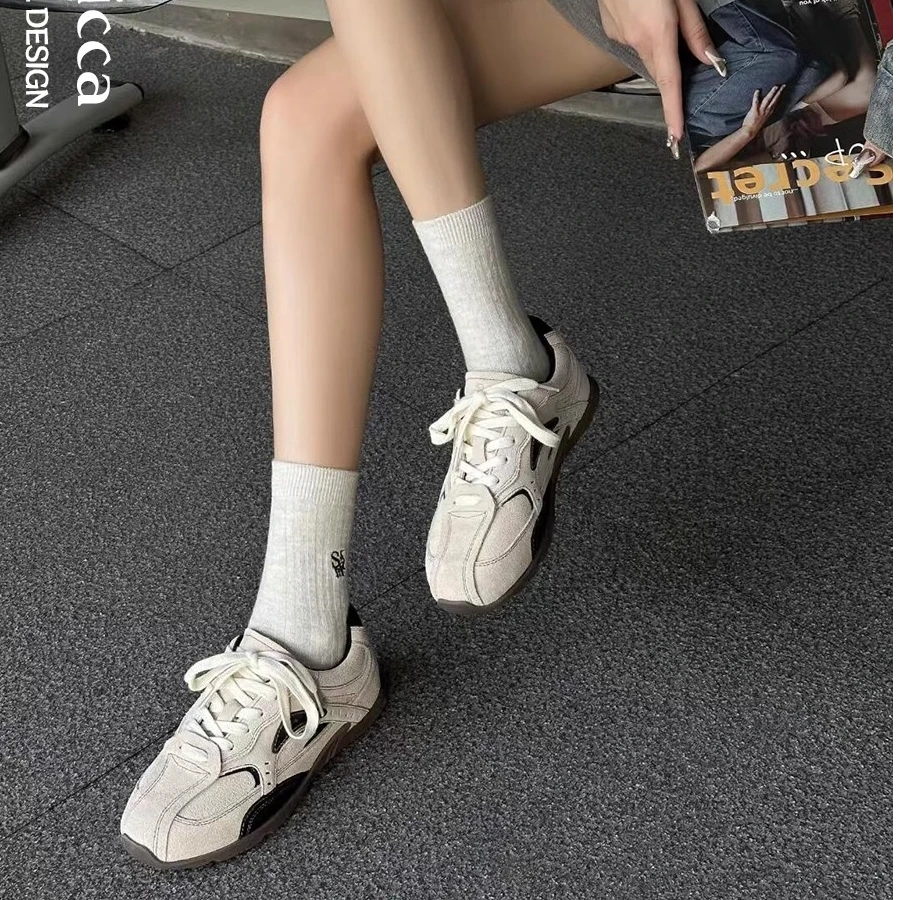 复古德训鞋女平底2025春季新款休闲运动阿甘鞋子百搭老爹鞋