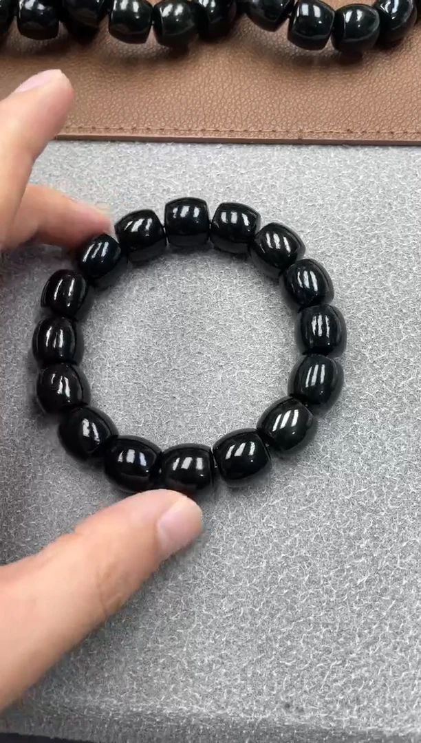 未镶嵌手串和田玉纯天然新疆塔县黑青14直切