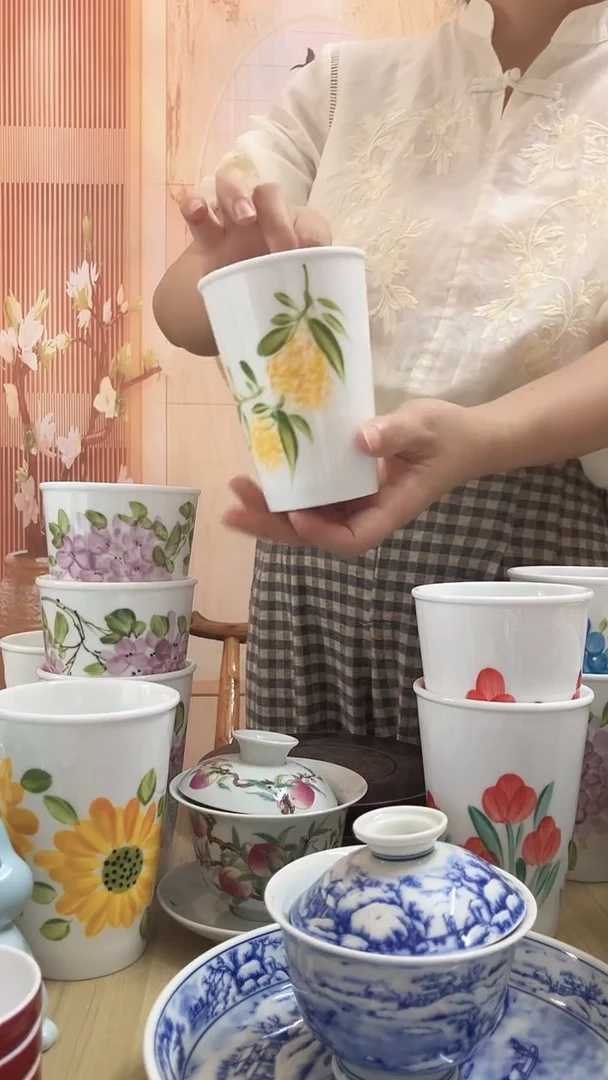 瓷炜手绘桂花可乐杯1个