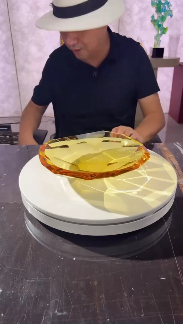 CS0101018-1金色多切面水晶琉璃果盘