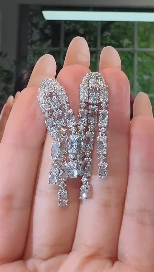 银S925镶嵌耳坠海蓝宝石耳饰