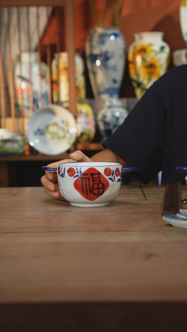 瓷片【简家甄选】景德镇设计师釉下手绘陶瓷餐具