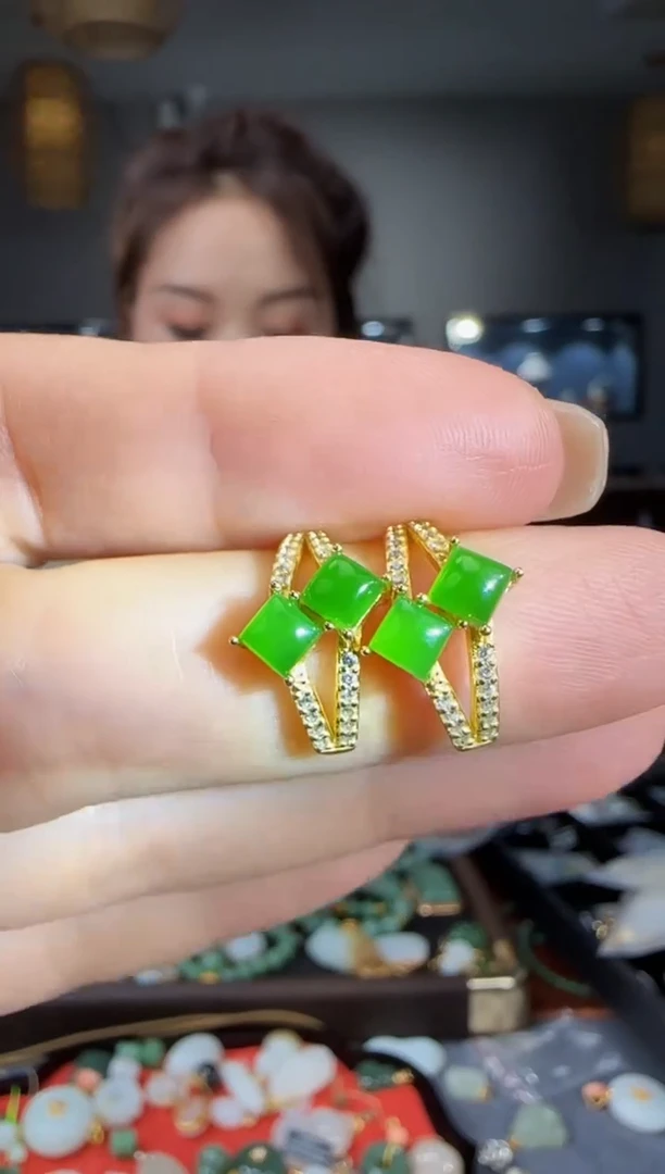 和田玉银S925镶嵌耳饰1