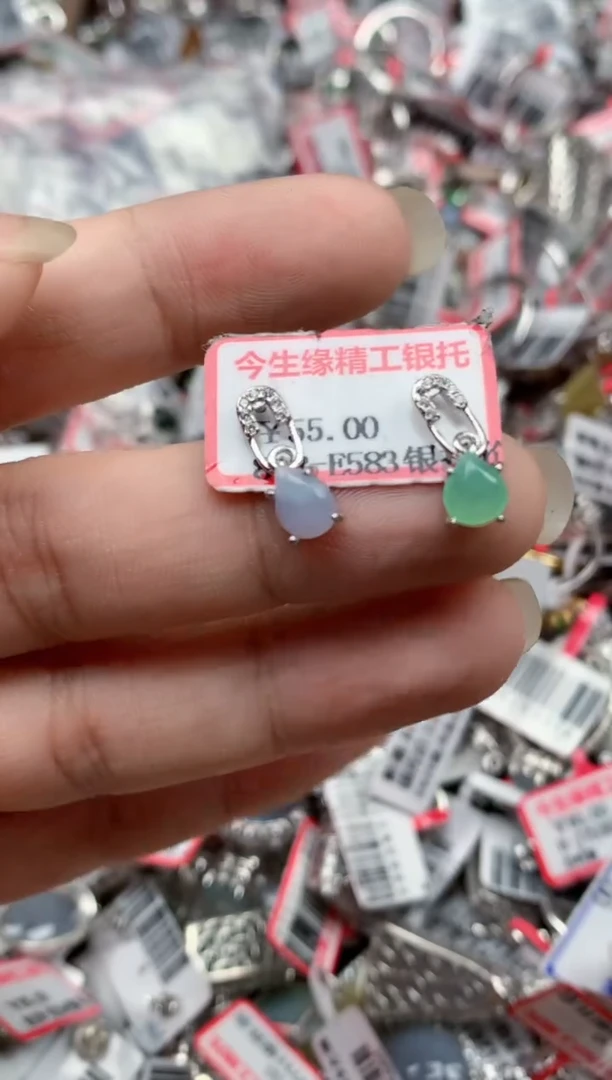 银S925镶嵌戒指翡翠天然A货缅甸翡翠